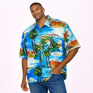 Utility Hawaiian shirt button down short sleeves Size: L